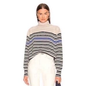 Rag & Bone Sweater Ann Turtleneck in Oatmeal Blue Striped